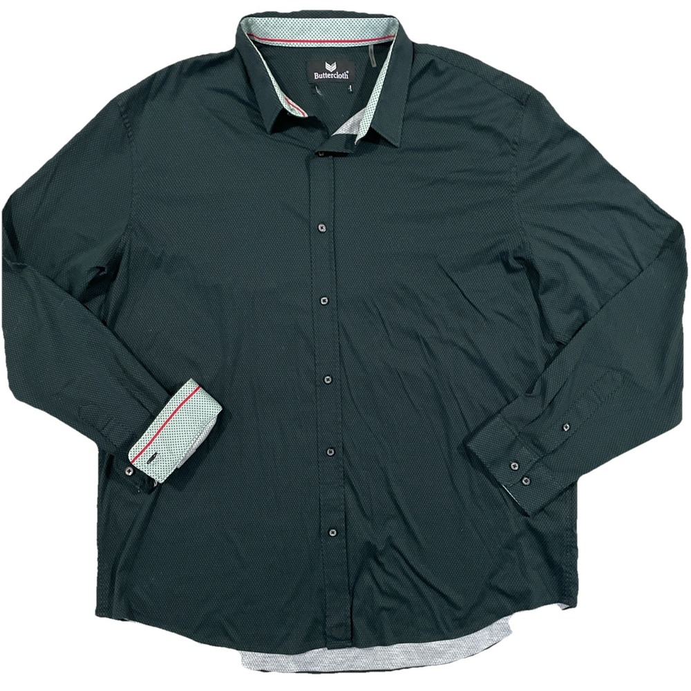 Buttercloth Shirt Green Diamond Pattern Cotton Flip Cuff Button-Up Shirt‎